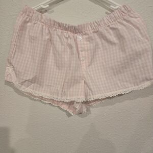 Pink Gingham Lace Trim Sleep Shorts